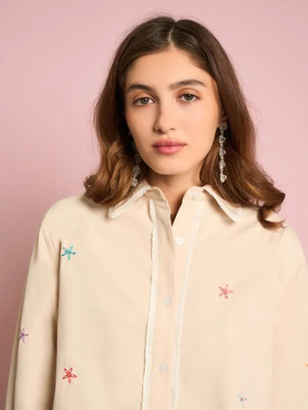 Sister Jane Tops Womenswear Primrose Embroidered Shirt Gardenia Cream