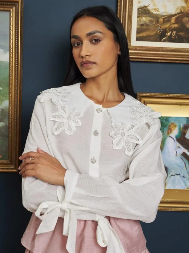 Sister Jane Tops Womenswear Victoria Textured Shirt Pearl Ivory