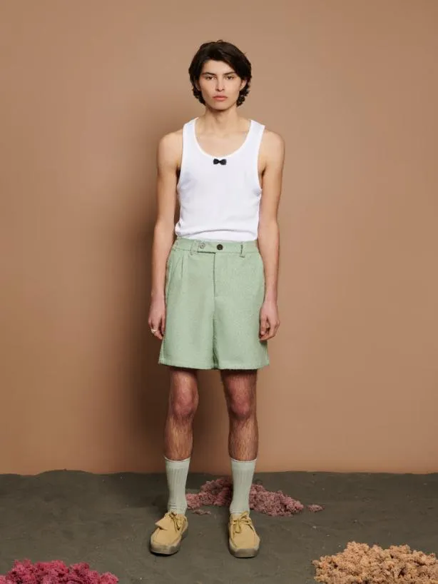Sister Jane Trousers Menswear Miles Wool Shorts Sage Green