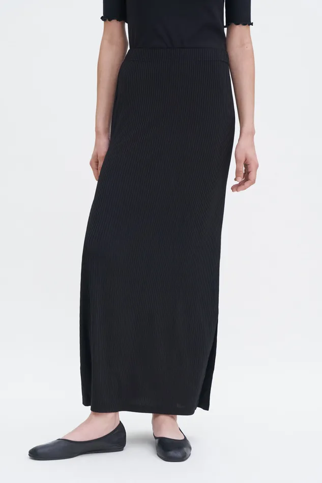 Skirts filippak Women Shiny Rib Maxi Skirt Black