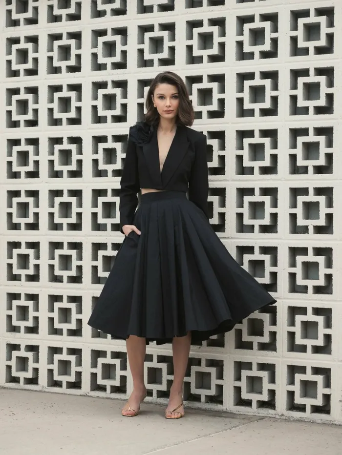 Skirts Women Mac Duggal The Bubbly Faille High Waisted Midi Full Circle Skirt Black