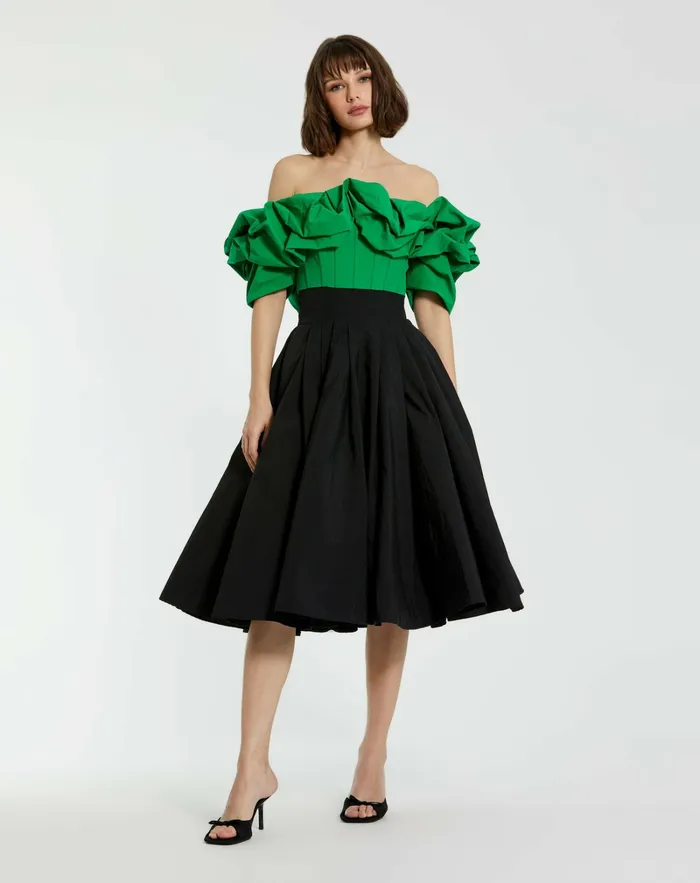 Skirts Women Mac Duggal The Bubbly Faille High Waisted Midi Full Circle Skirt Black