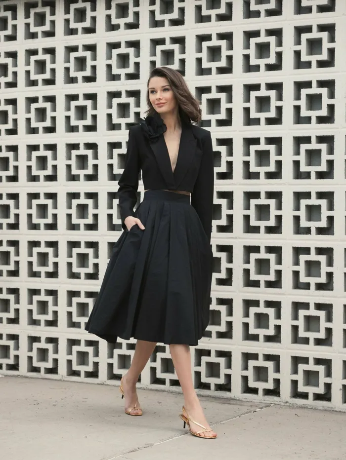 Skirts Women Mac Duggal The Bubbly Faille High Waisted Midi Full Circle Skirt Black