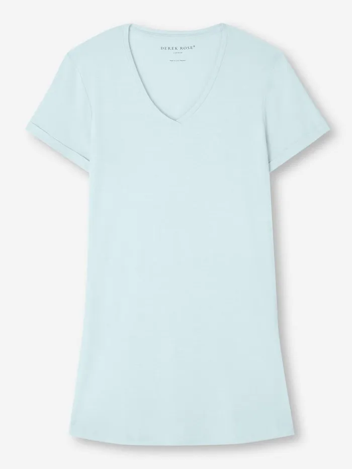 Sleep TShirts Women Derek Rose VNeck Sleep TShirt Lara Micro Modal Stretch Ice Blue