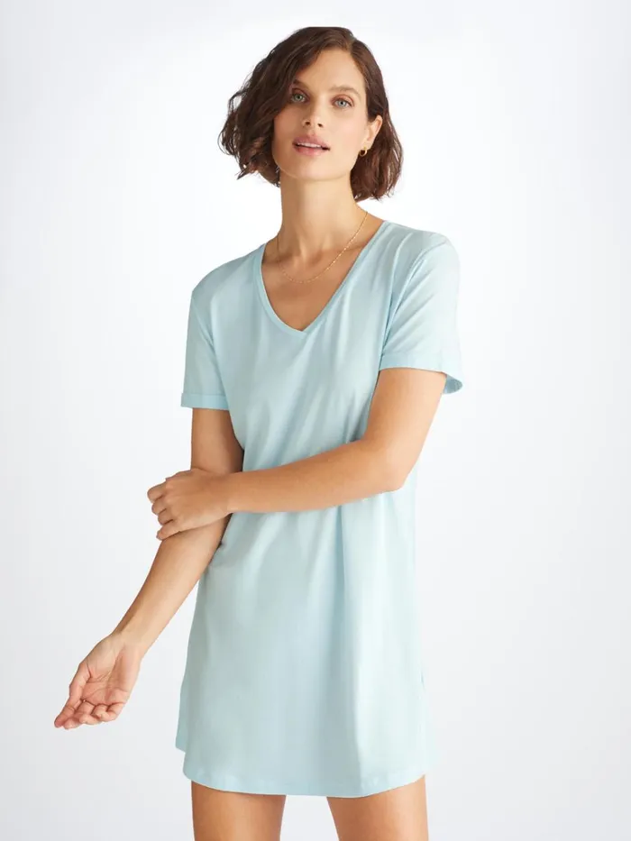 Sleep TShirts Women Derek Rose VNeck Sleep TShirt Lara Micro Modal Stretch Ice Blue