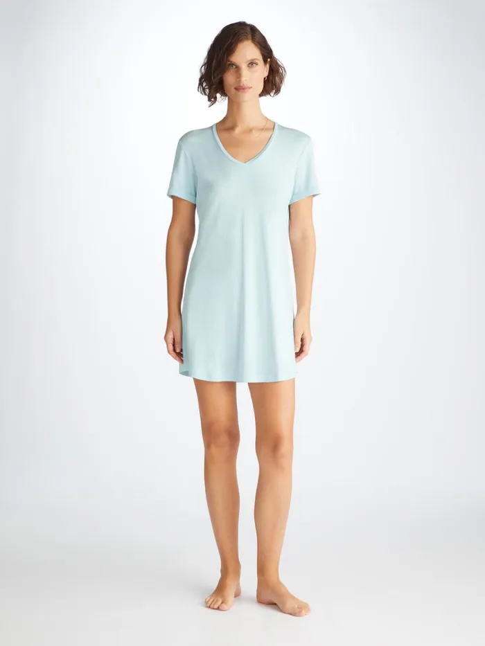 Sleep TShirts Women Derek Rose VNeck Sleep TShirt Lara Micro Modal Stretch Ice Blue