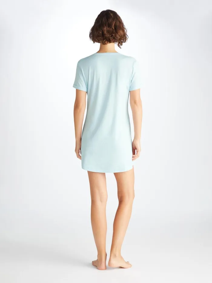 Sleep TShirts Women Derek Rose VNeck Sleep TShirt Lara Micro Modal Stretch Ice Blue