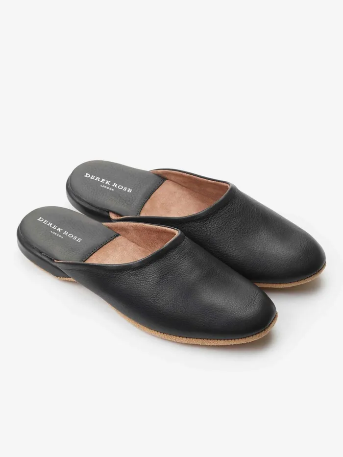 Slippers MenSlippers Derek Rose Mule Slippers Morgan Calfskin Leather Black