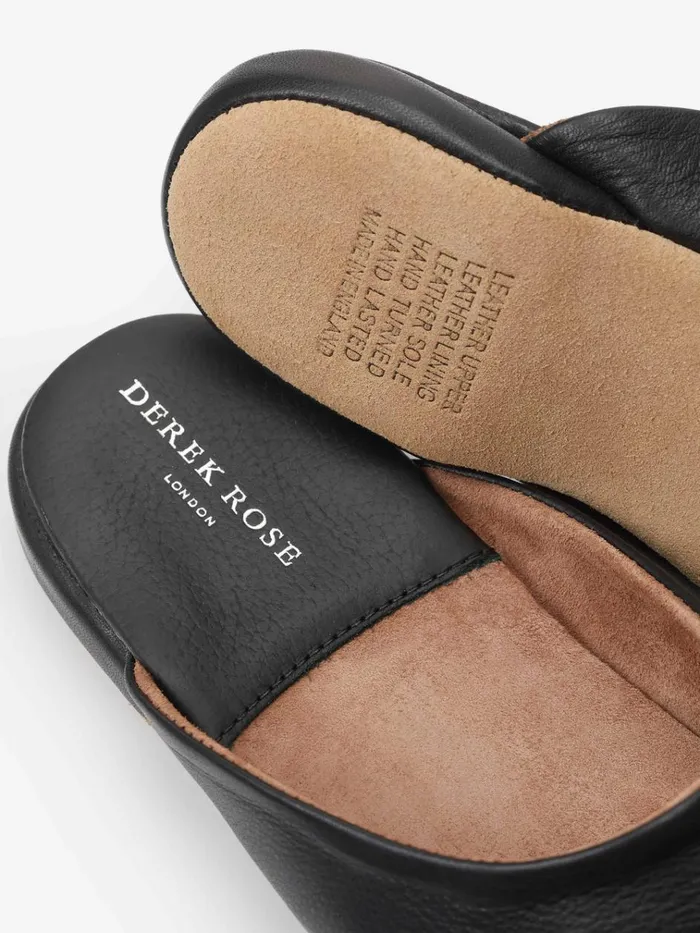 Slippers MenSlippers Derek Rose Mule Slippers Morgan Calfskin Leather Black