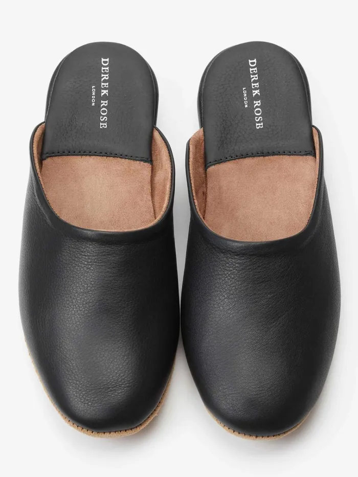 Slippers MenSlippers Derek Rose Mule Slippers Morgan Calfskin Leather Black