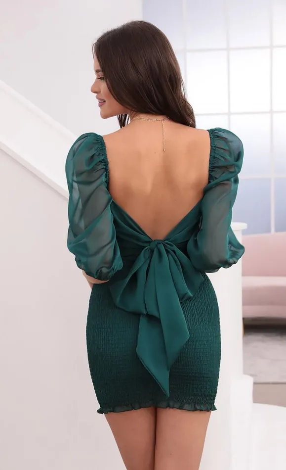 Smocked Chiffon Dress Green Women LUCY IN THE SKY Mini Dresses Smocked Chiffon Dress Green Women LUCY IN THE SKY Mini Dresses