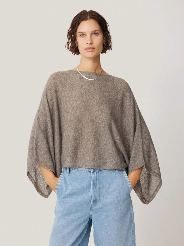 Soft Gauzy Knit Poncho Jumper Taupe Women Jigsaw Knitwear and Cashmere