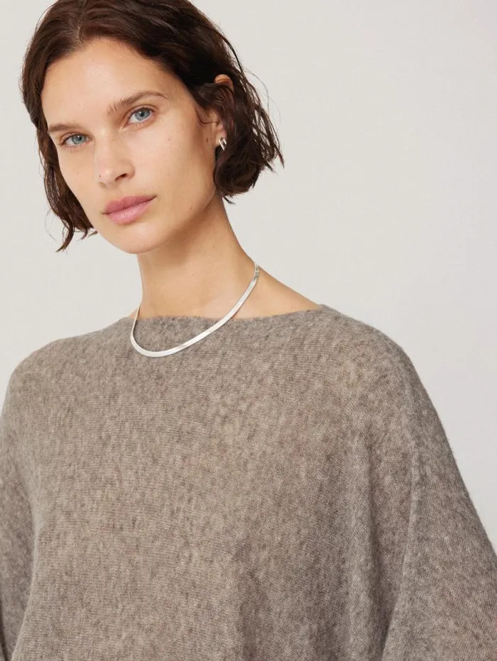Soft Gauzy Knit Poncho Jumper Taupe Women Jigsaw Knitwear and Cashmere