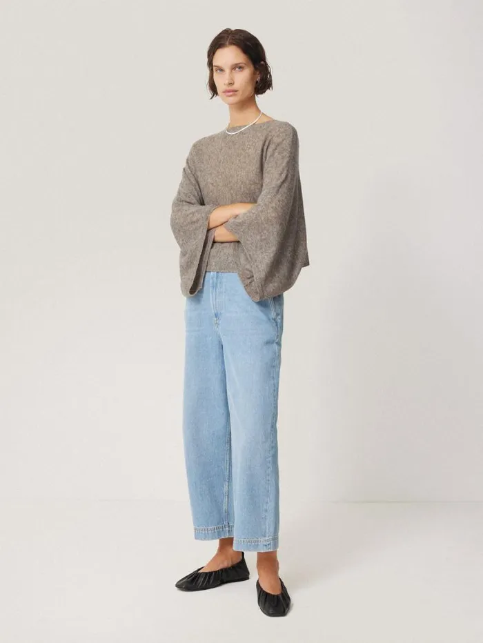 Soft Gauzy Knit Poncho Jumper Taupe Women Jigsaw Knitwear and Cashmere