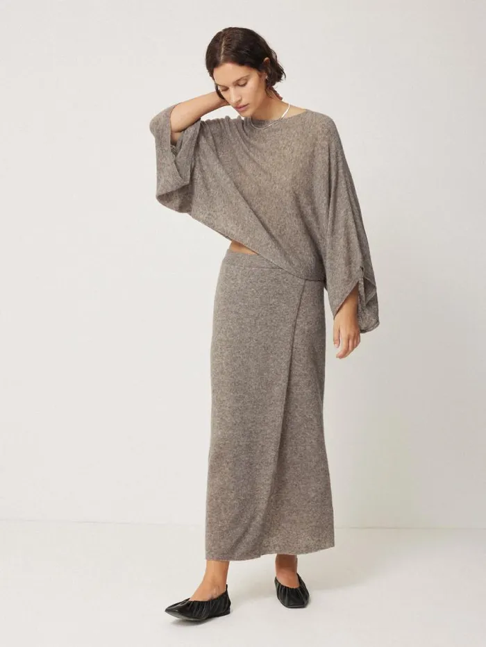 Soft Gauzy Knit Poncho Jumper Taupe Women Jigsaw Knitwear and Cashmere