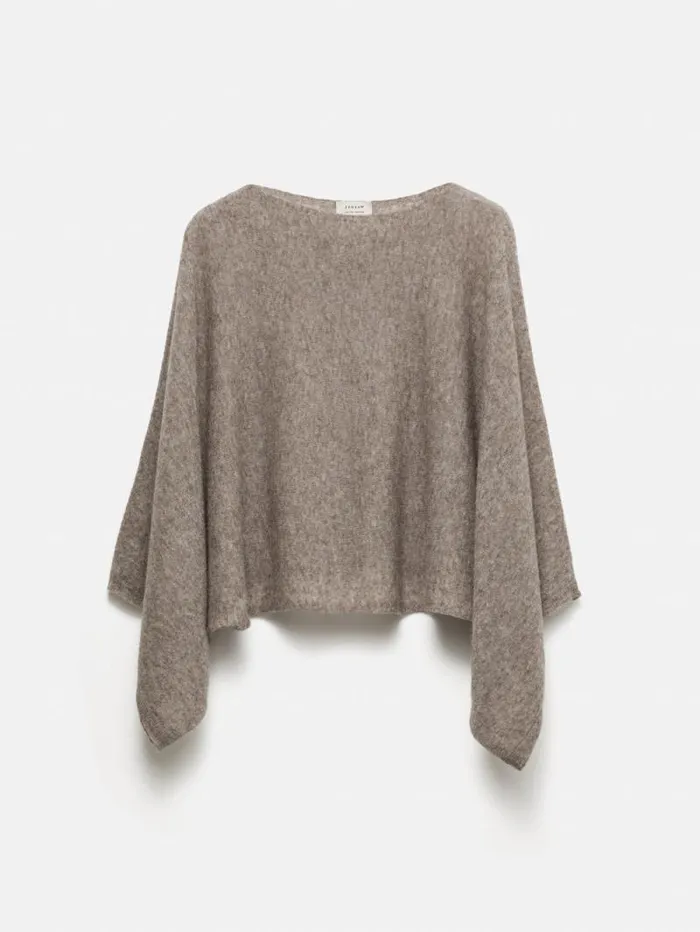 Soft Gauzy Knit Poncho Jumper Taupe Women Jigsaw Knitwear and Cashmere