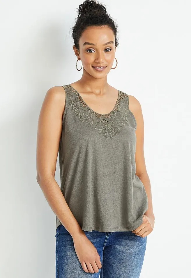 Solid Lace Neck Tank Top Women Maurices Tops