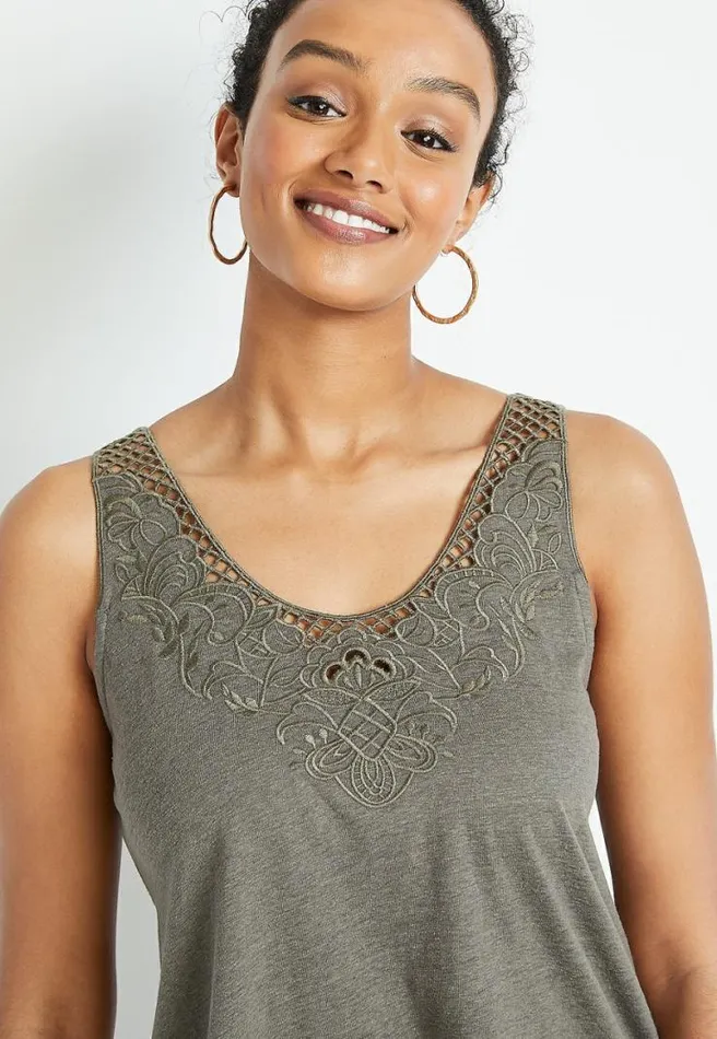 Solid Lace Neck Tank Top Women Maurices Tops