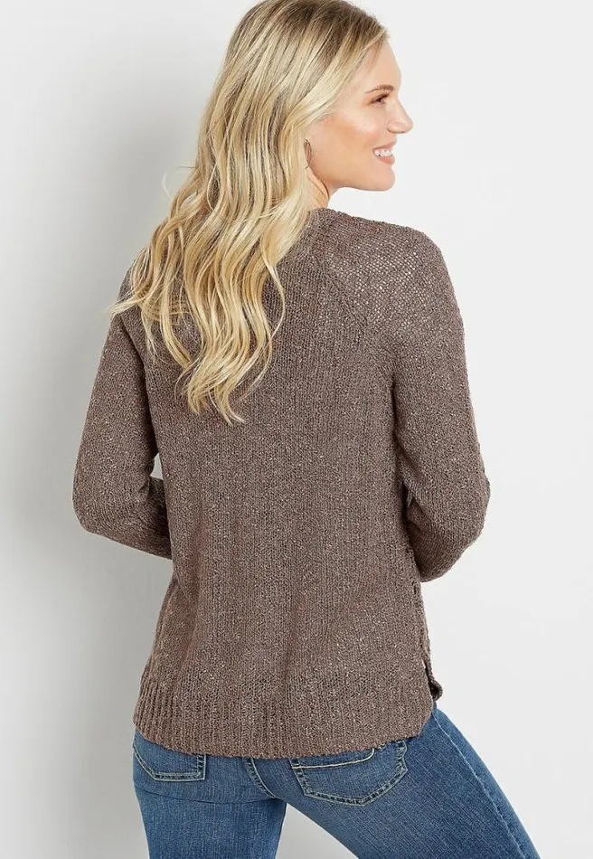 Solid Lace Stitch Button Front Cardigan Women Maurices Tops