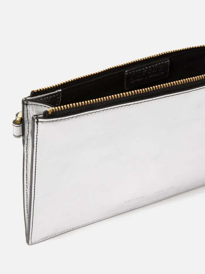 Sophia Metallic Leather Pouch Silver Women Jigsaw Wallets and Card Holders