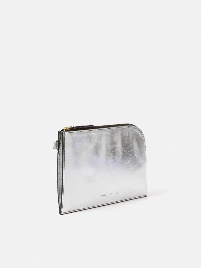 Sophia Metallic Leather Pouch Silver Women Jigsaw Wallets and Card Holders