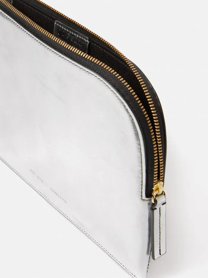 Sophia Metallic Leather Pouch Silver Women Jigsaw Wallets and Card Holders
