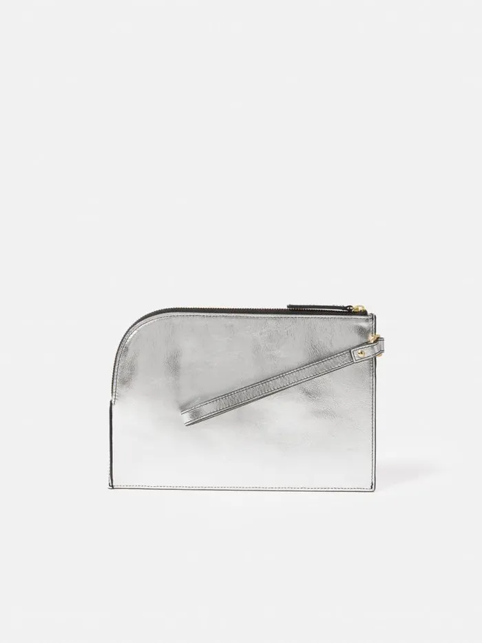 Sophia Metallic Leather Pouch Silver Women Jigsaw Wallets and Card Holders