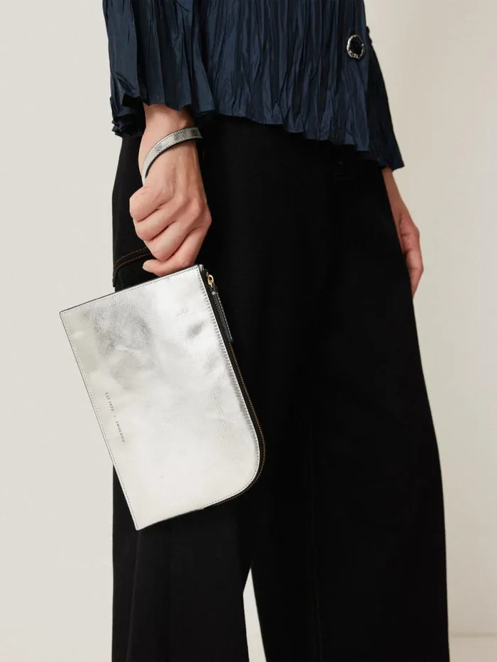 Sophia Metallic Leather Pouch Silver Women Jigsaw Wallets and Card Holders