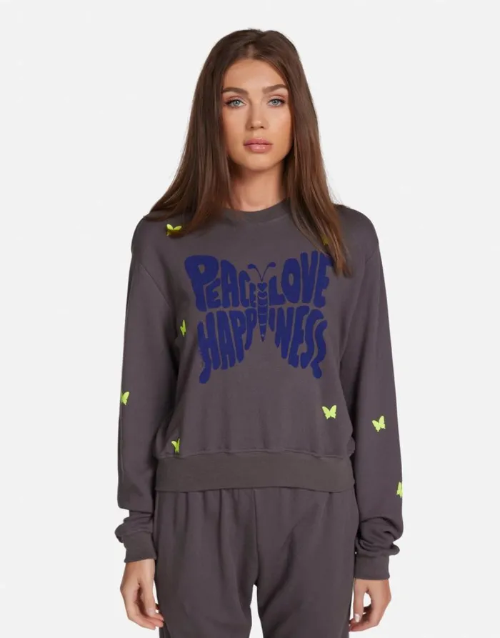 Spalding Neon Peace Love Butterflies Light Onyx Women Lauren Moshi Long Sleeve