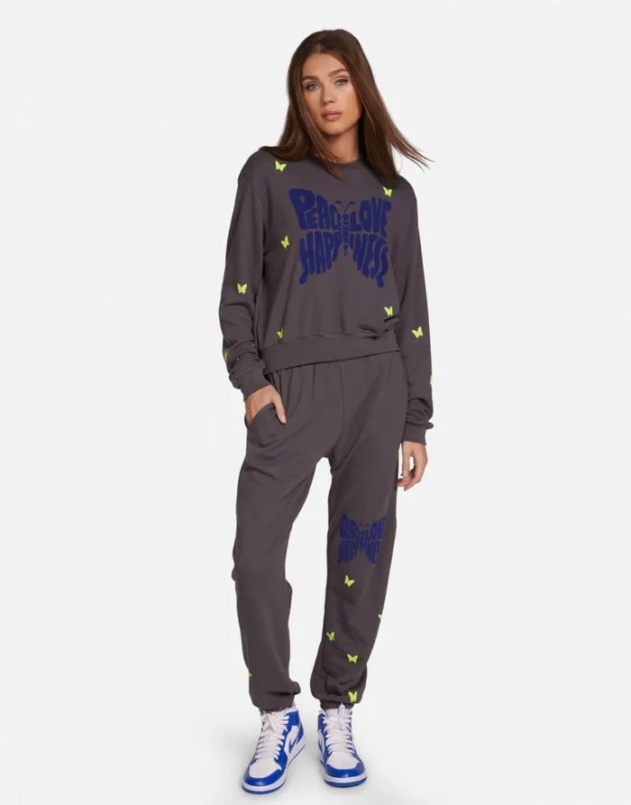 Spalding Neon Peace Love Butterflies Light Onyx Women Lauren Moshi Long Sleeve