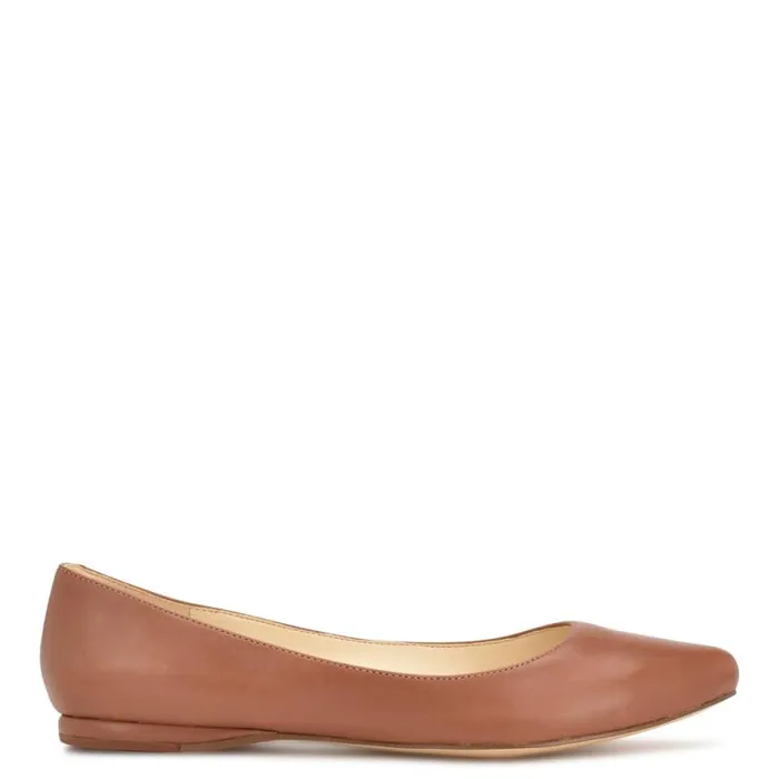 Speakup Almond Toe Flats Pecan Brown Leather Women Nine West Flats