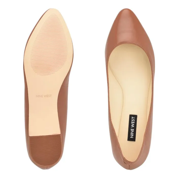 Speakup Almond Toe Flats Pecan Brown Leather Women Nine West Flats Speakup Almond Toe Flats Pecan Brown Leather Women Nine West Flats