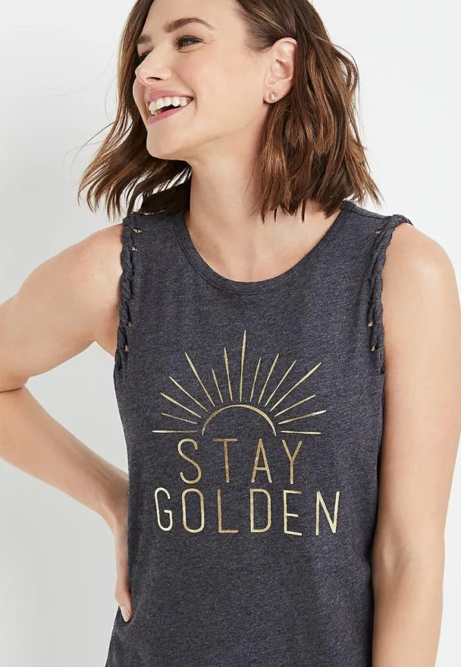 Stay Golden Braided Arm Graphic Tank Top Women Maurices Tops