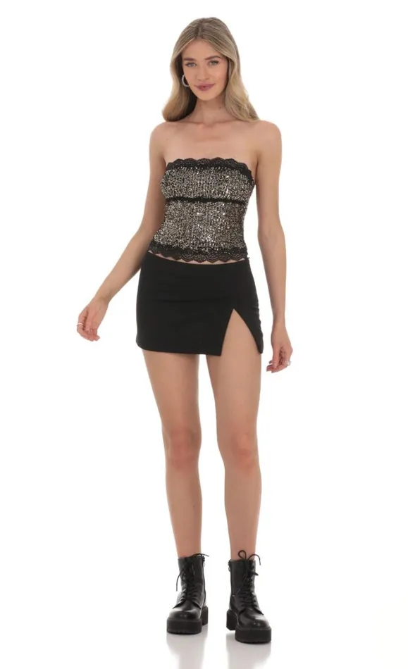 Strapless Gold Sequin Top Black Women LUCY IN THE SKY Tops Strapless Gold Sequin Top Black Women LUCY IN THE SKY Tops