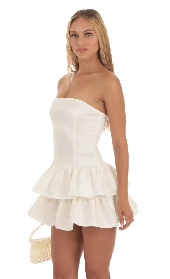 Strapless Ruffle Dress White Women LUCY IN THE SKY Mini Dresses Strapless Ruffle Dress White Women LUCY IN THE SKY Mini Dresses