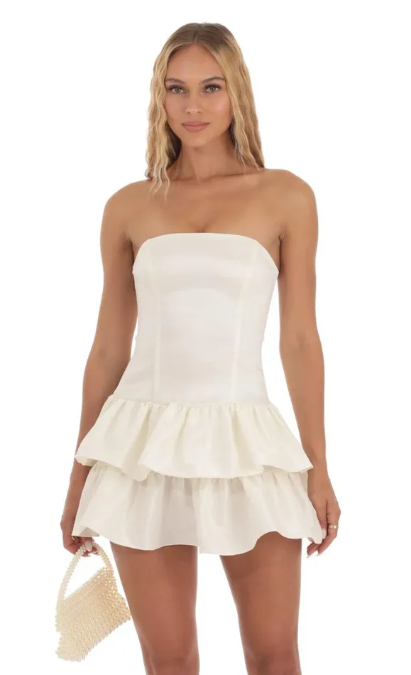 Strapless Ruffle Dress White Women LUCY IN THE SKY Mini Dresses Strapless Ruffle Dress White Women LUCY IN THE SKY Mini Dresses