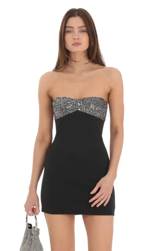 Strapless Sequin Bust Bodycon Dress Black Women LUCY IN THE SKY Mini Dresses Strapless Sequin Bust Bodycon Dress Black Women LUCY IN THE SKY Mini Dresses