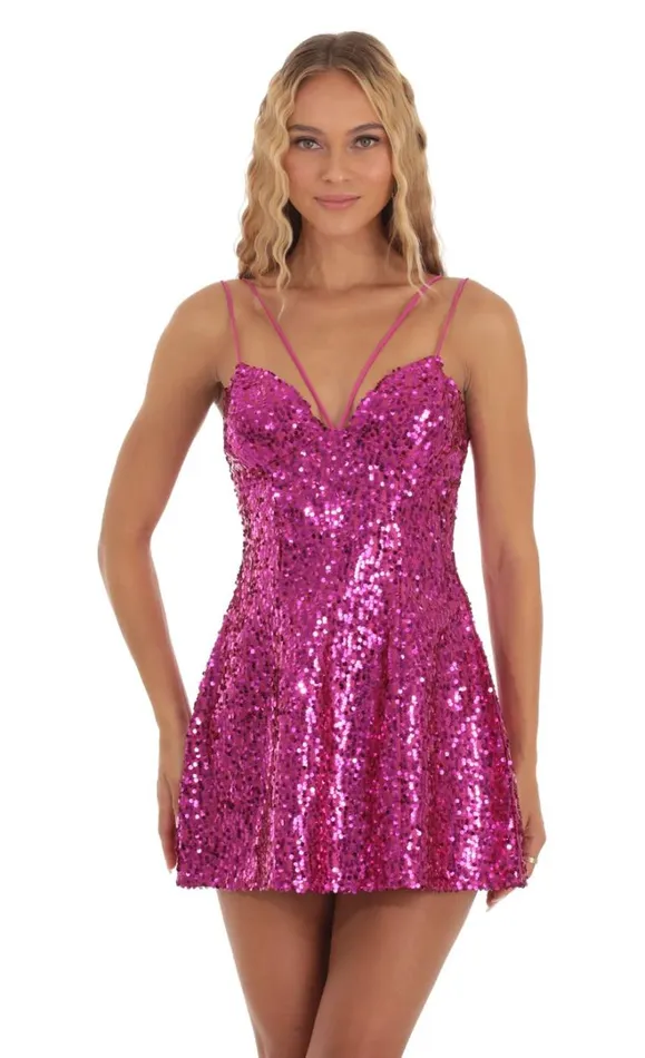 Strappy Sequin Dress Pink Women LUCY IN THE SKY Mini Dresses