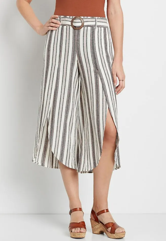 Stripe Linen Belted Cropped Flyaway Pant Women Maurices Bottoms
