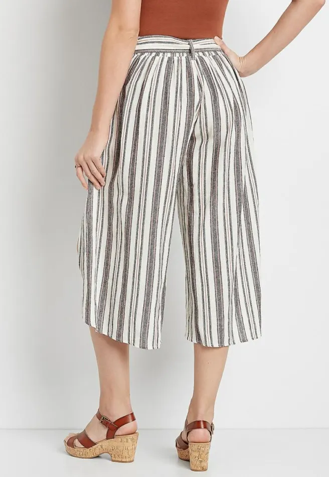 Stripe Linen Belted Cropped Flyaway Pant Women Maurices Bottoms