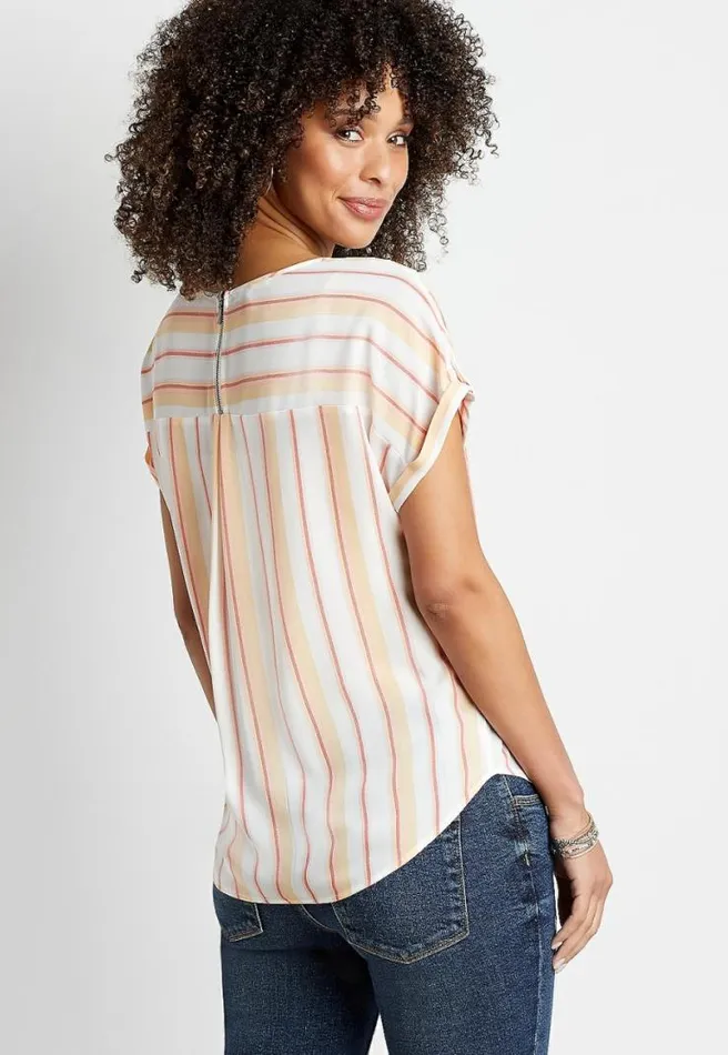 Striped Zipper Back Short Sleeve Blouse Women Maurices Tops