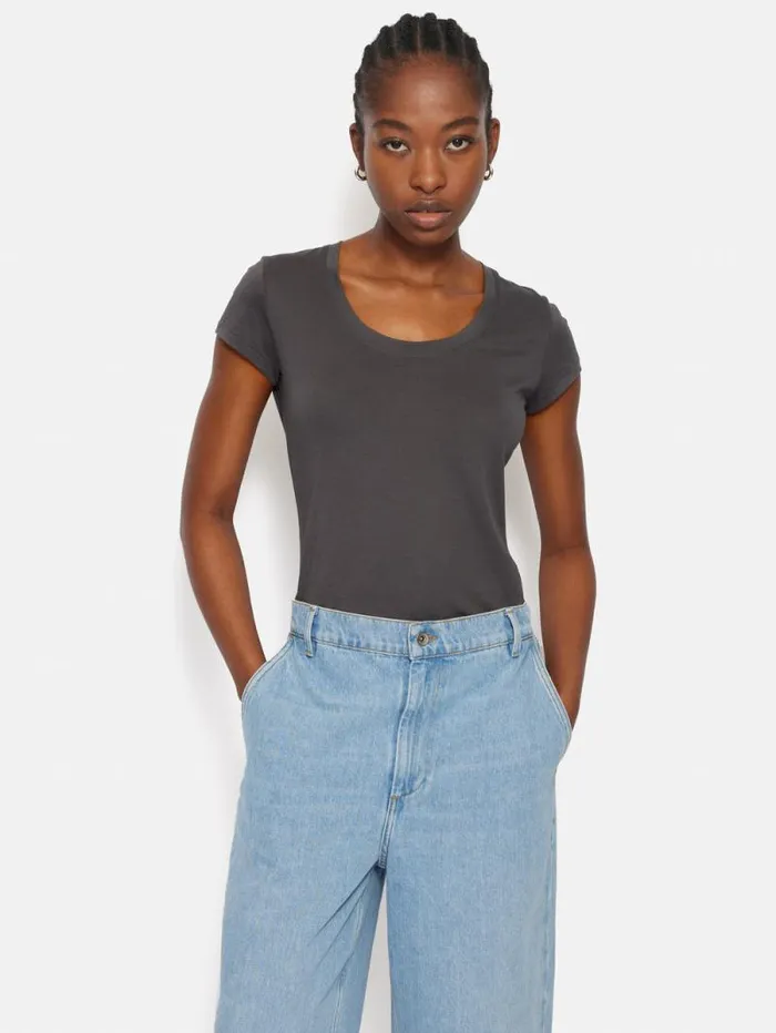 Supima Cotton Scoop Neck Tee Carbon Women Jigsaw Shirts and Tops