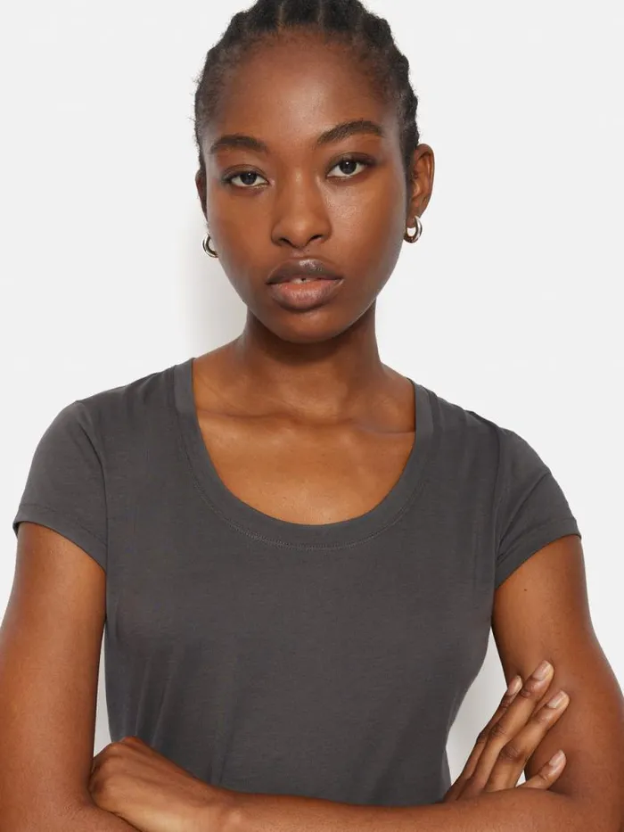 Supima Cotton Scoop Neck Tee Carbon Women Jigsaw Shirts and Tops