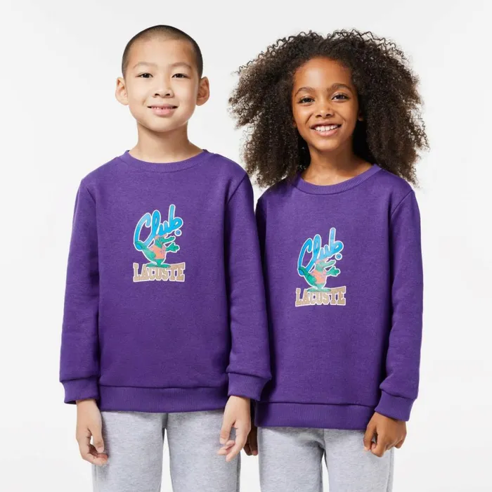Sweaters and Sweatshirts Kids Lacoste Kids039 Contrast Signature Print Sweatshirt Acai Purple Sni