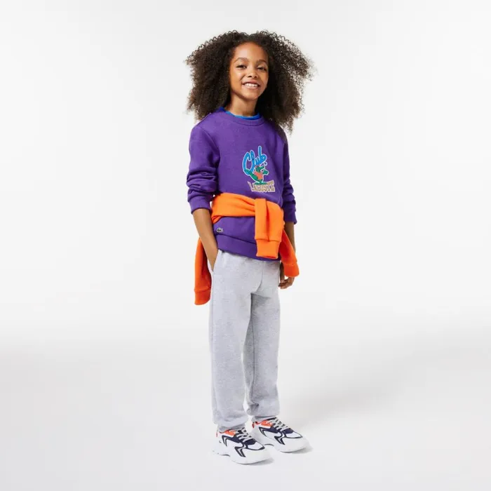Sweaters and Sweatshirts Kids Lacoste Kids039 Contrast Signature Print Sweatshirt Acai Purple Sni