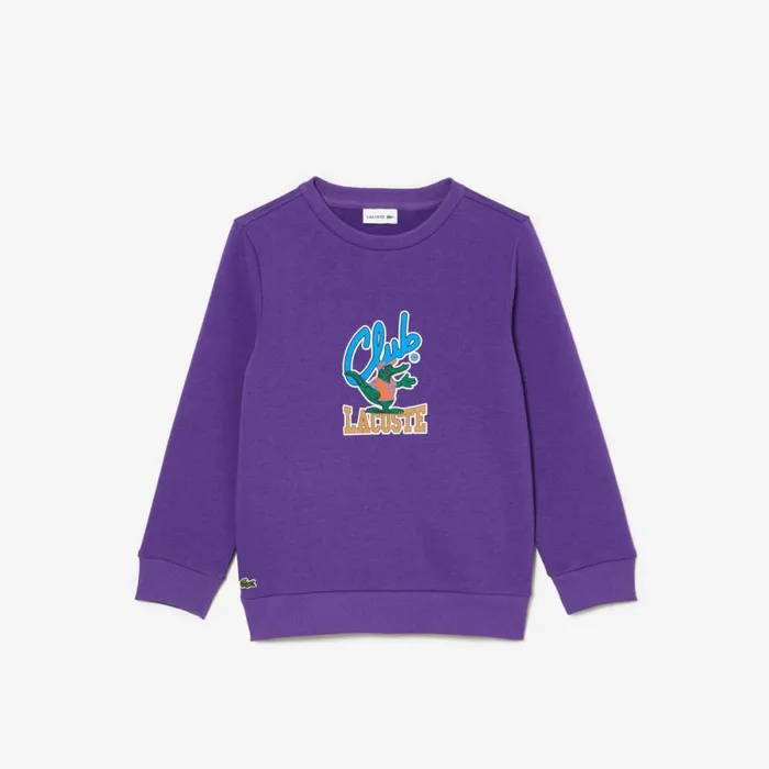 Sweaters and Sweatshirts Kids Lacoste Kids039 Contrast Signature Print Sweatshirt Acai Purple Sni