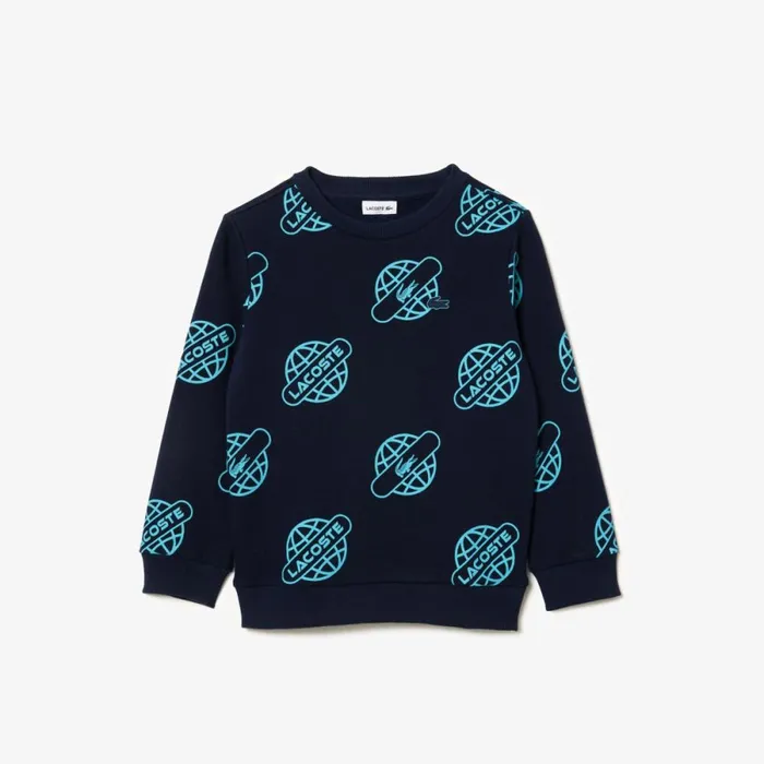 Sweaters and Sweatshirts Kids Lacoste Kids039 Globe Print Sweatshirt Navy Blue Blue Ri4
