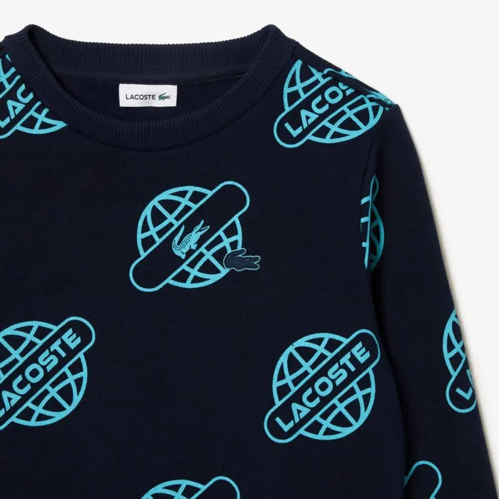 Sweaters and Sweatshirts Kids Lacoste Kids039 Globe Print Sweatshirt Navy Blue Blue Ri4