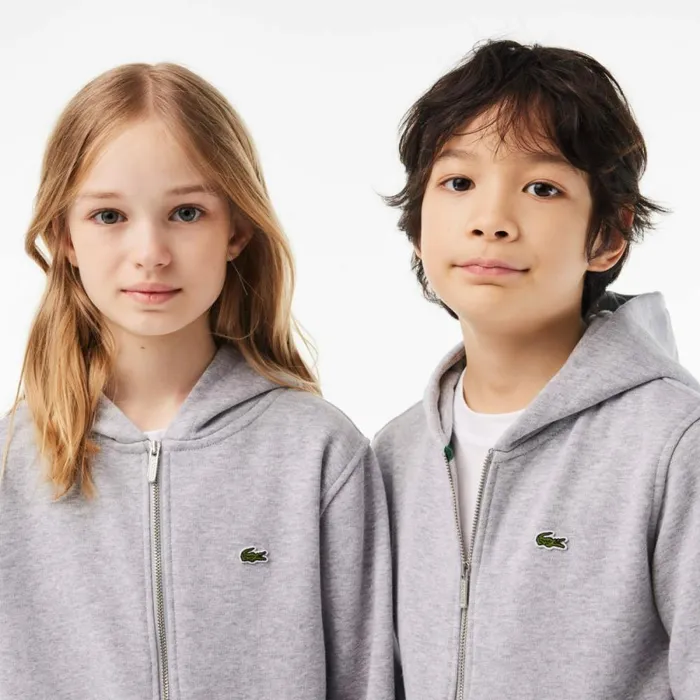 Sweaters and Sweatshirts Kids Lacoste Kids039 Kangaroo Pocket ZipUp Hoodie Grey Chine Cca