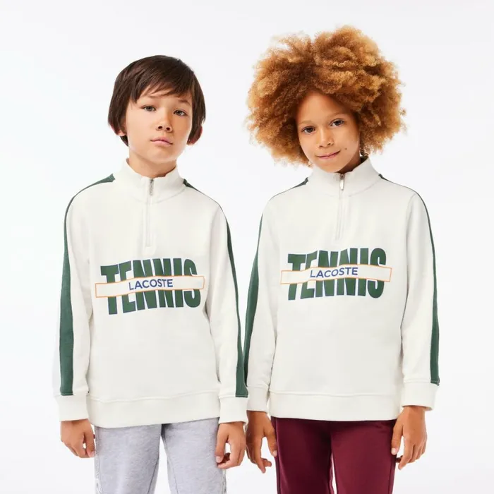 Sweaters and Sweatshirts Kids Lacoste Kids039 Tennis Print QuarterZip Sweatshirt White Dark Green Qci Sweaters and Sweatshirts Kids Lacoste Kids039 Tennis Print QuarterZip Sweatshirt White Dark Green Qci